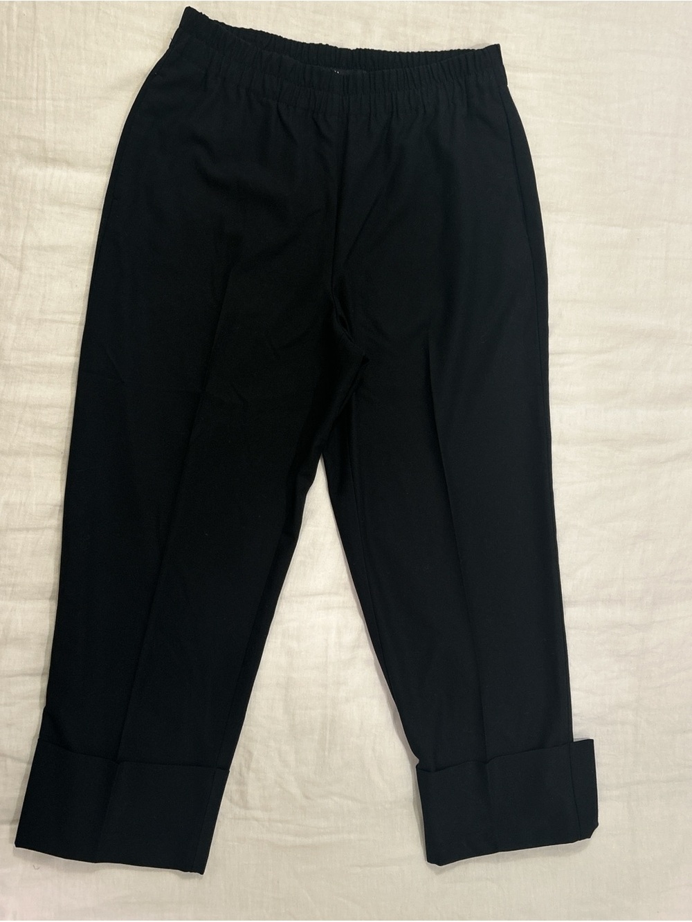 Zara Black Cropped Elastic-Waist Trousers with Cuffed Hem